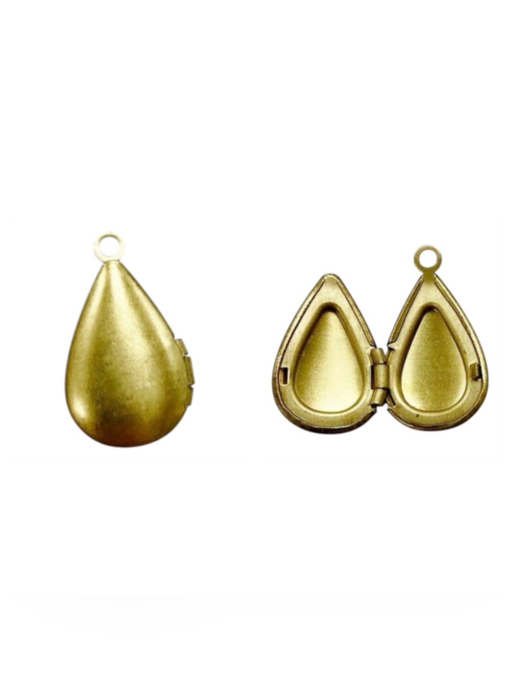 Vintage Teardrop Shaped Brass Locket, Functional, 15mm Tall, Deadstock